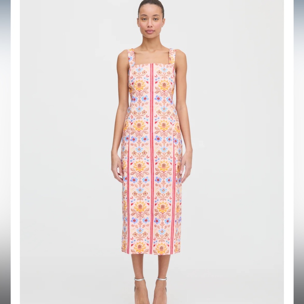 Hill House Pink Floral Midi Dress with Yellow & Blue Accents - Picture 3 of 3